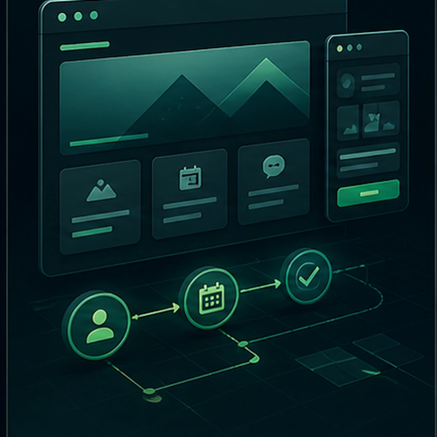 Website, portal, and booking flow interface illustration